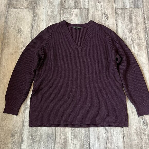 Athleta Switchback Wool-Blend Sweater, Auberge Purple, V-Neck Oversized, Small - Picture 1 of 8